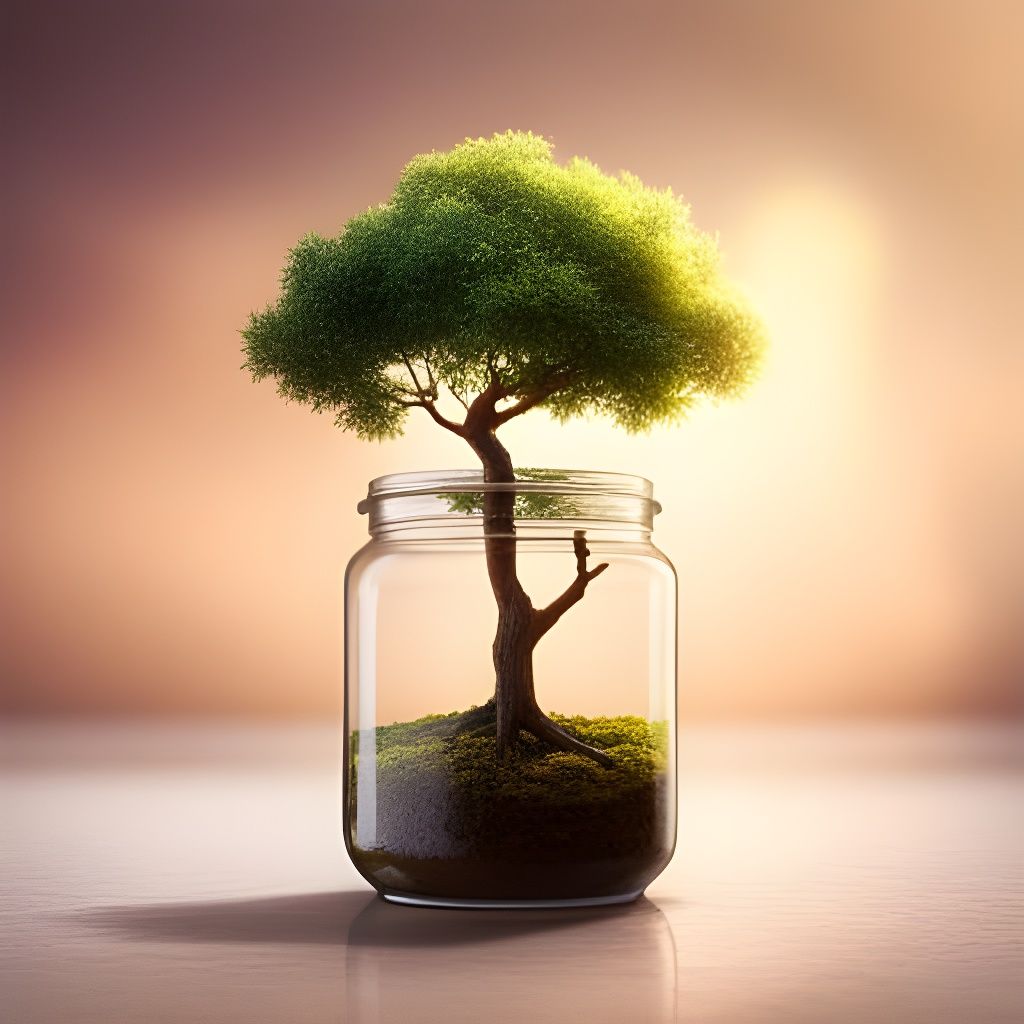 Miniature Tree in Glass Jar: Photorealistic CGI Art