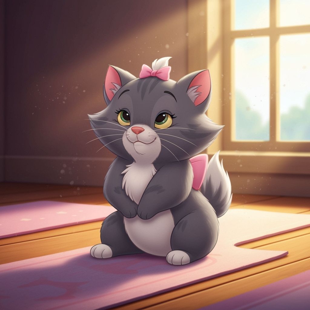 Cute Kitten in Yoga Pose, Disney Animation Style