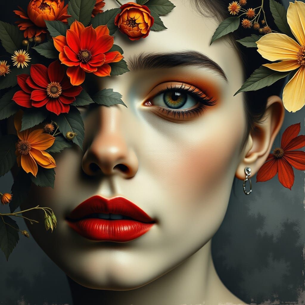 Art Nouveau Glass Bottle with Double Exposure Face