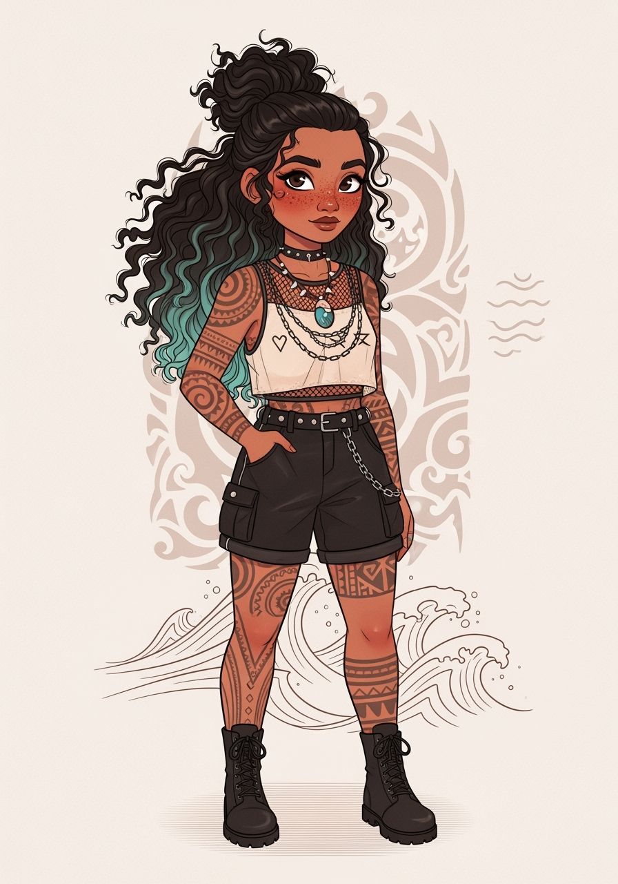 Moana as Punk Goth in Soft Digital Illustration