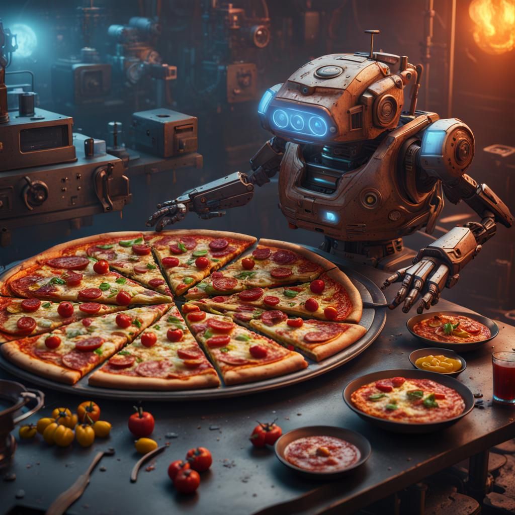 Cybernetic Robotic Pizza: Detailed Matte Painting