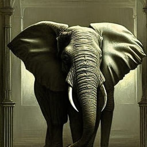Disturbing Elephant Realism in Engraving Style
