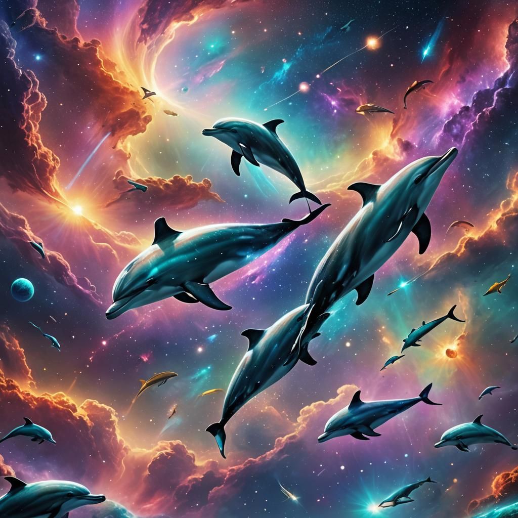 Dolphins Swim Through Nebula in Fantasy Concept Art