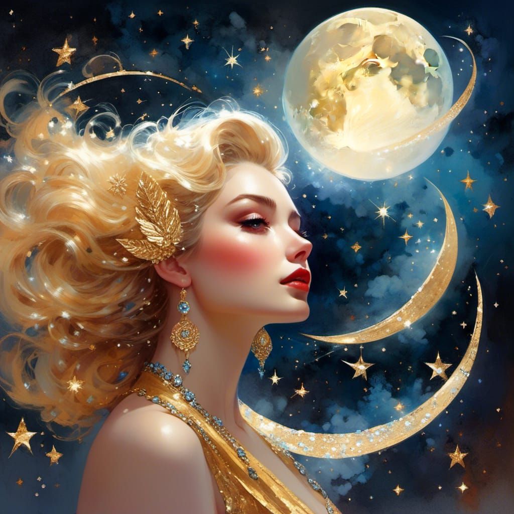Golden Woman on Moon Scattering Stars