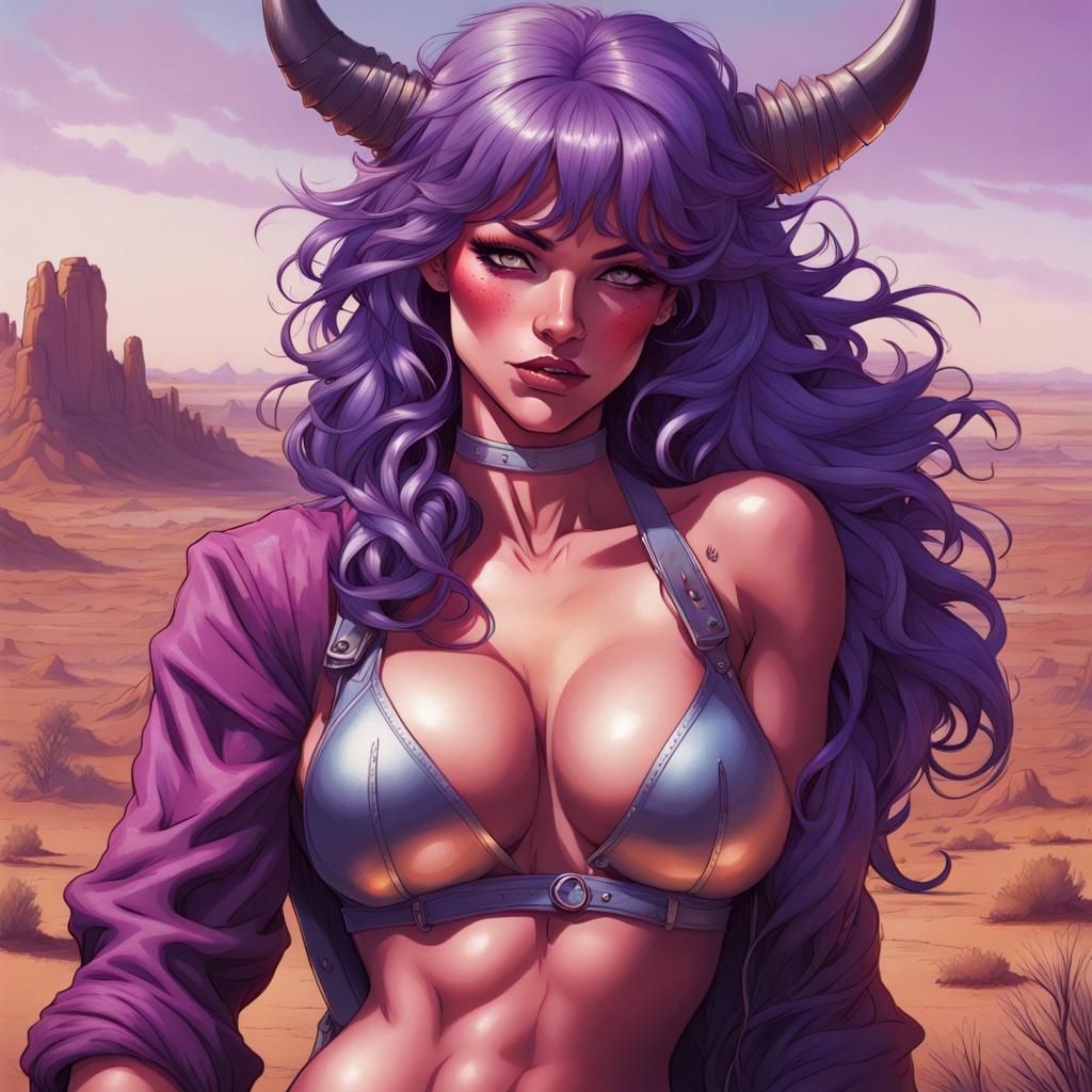 Cowgirl and Monster Cuddle in Desert, Westerncore Art