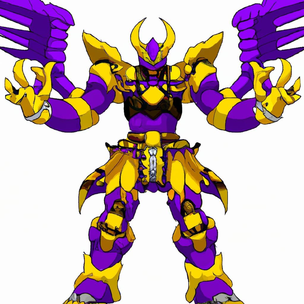 Anime-Style Ashantikingmon: Giant Digimon with Purple and Ye...