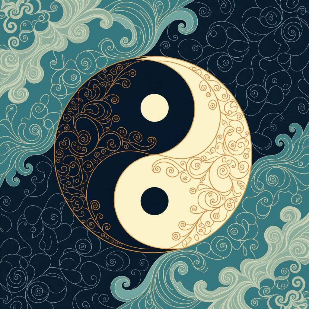 Harmonious Yin Yang Symbol with Swirling Patterns