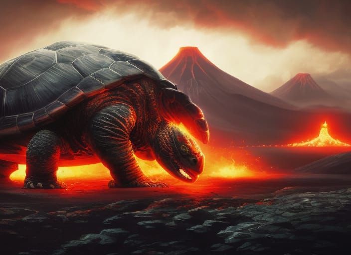 Volcanic Turtle Kaiju in Lava World Concept Art