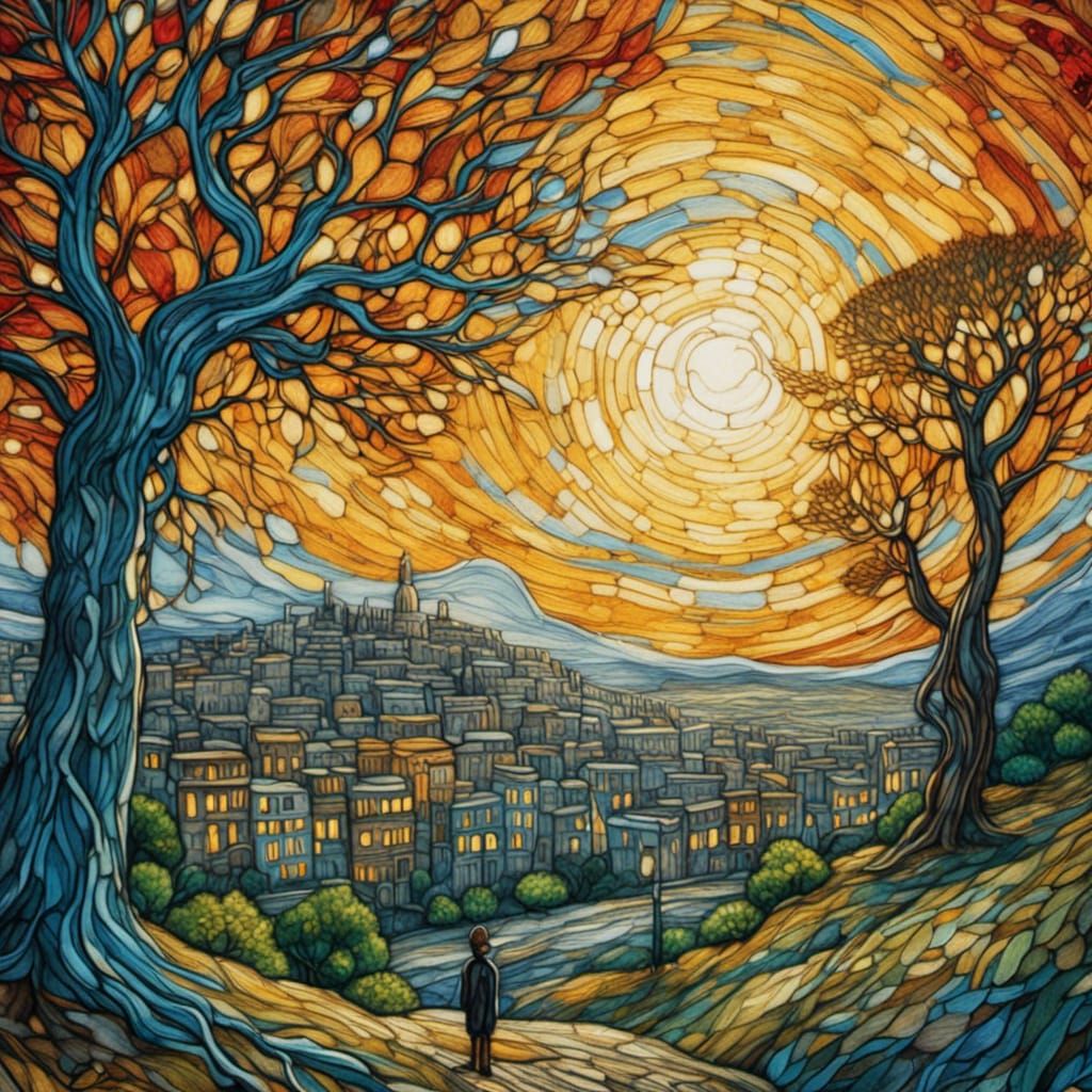 Greek city,  in the art style of Van Gogh