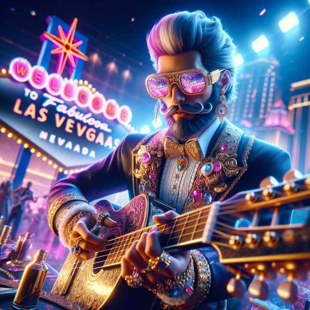 Vegas Guitarist in Opulent Outfit