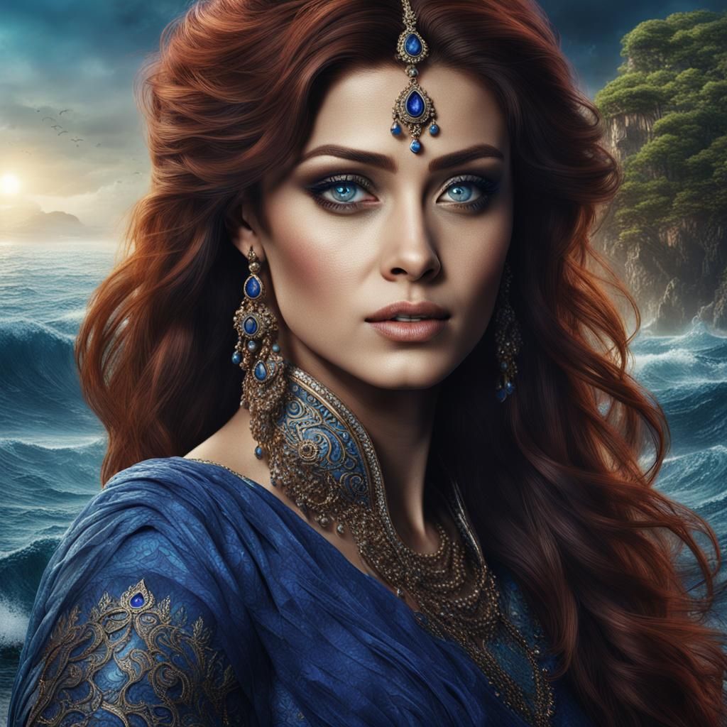 Aishwarya Rai by the Ocean as Fantasy Art