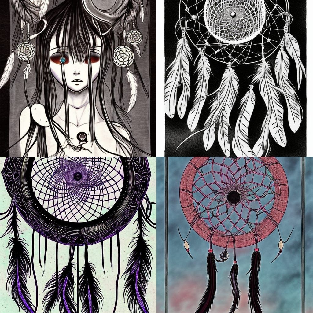 Dreamcatcher in Junji Ito Horror Manga Style