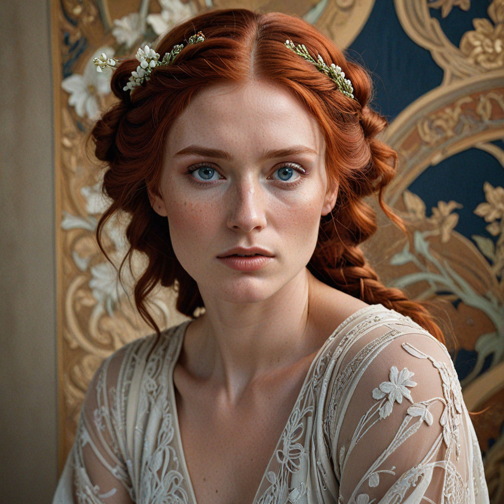 Elegant Lady with Braided Red Hair
