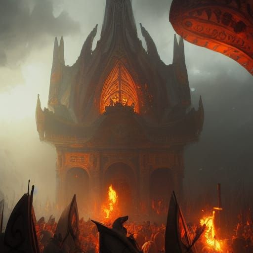 Epic Viking Funeral Pyre in Art Nouveau Style