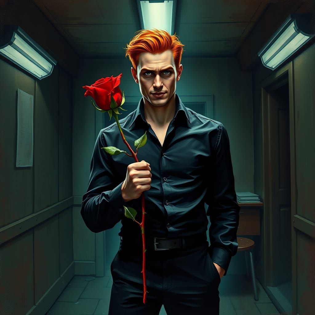 Mysterious Gentleman Offers Dark Rose in Haunting Office Sce...