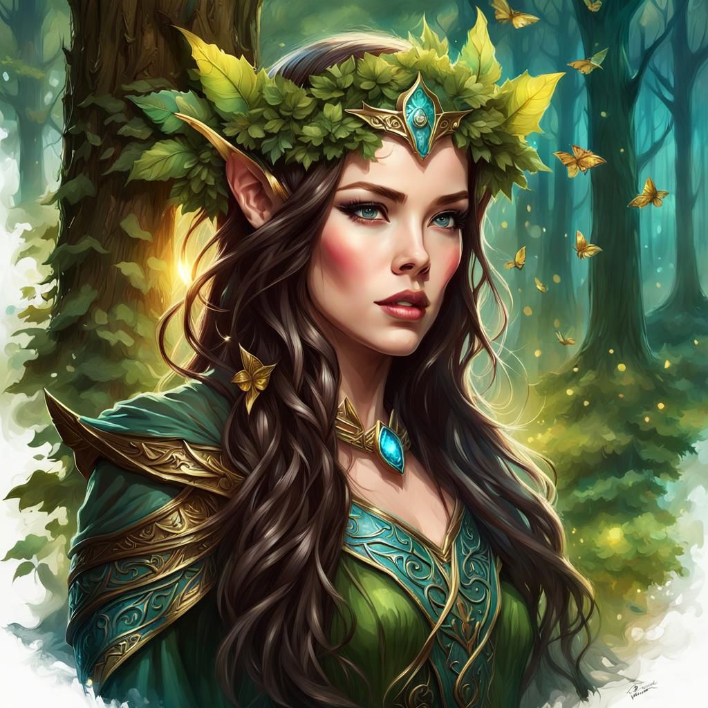 Enchanting Chibi Elf Woman in Enchanted Woods