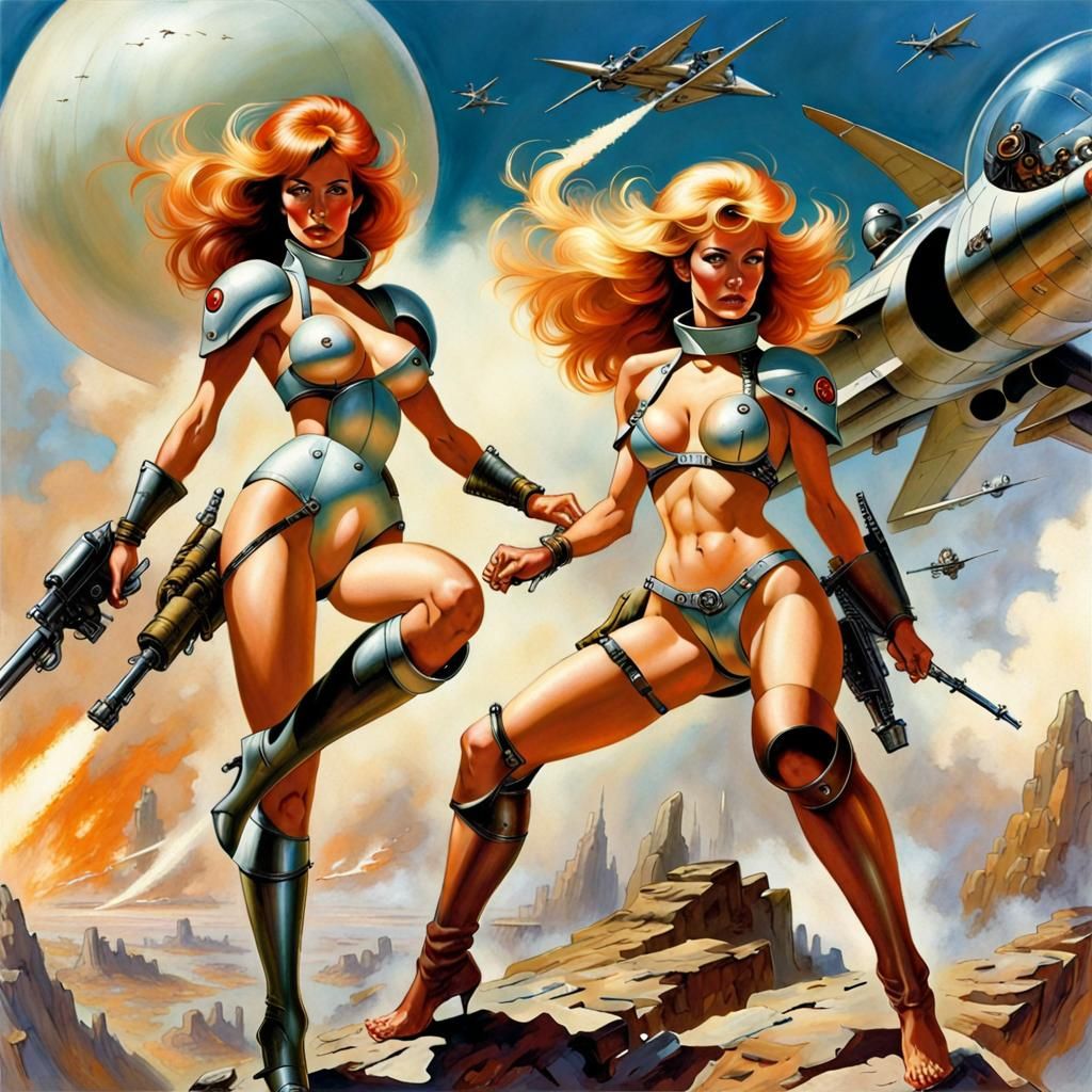 Fantasy Women in Futuristic Dogfight