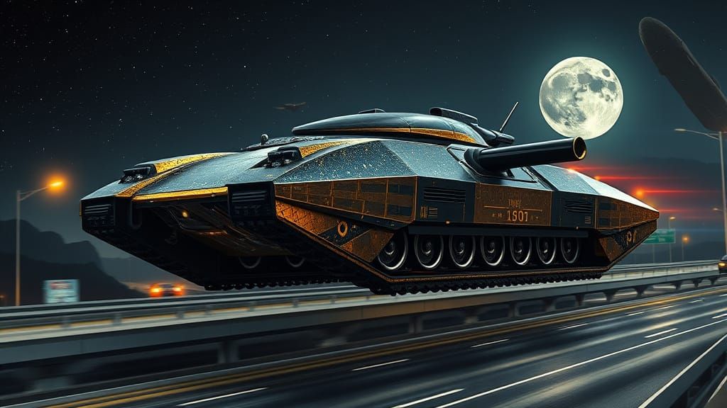 Futuristic Hover Tank Lifts Off in Photorealistic Style