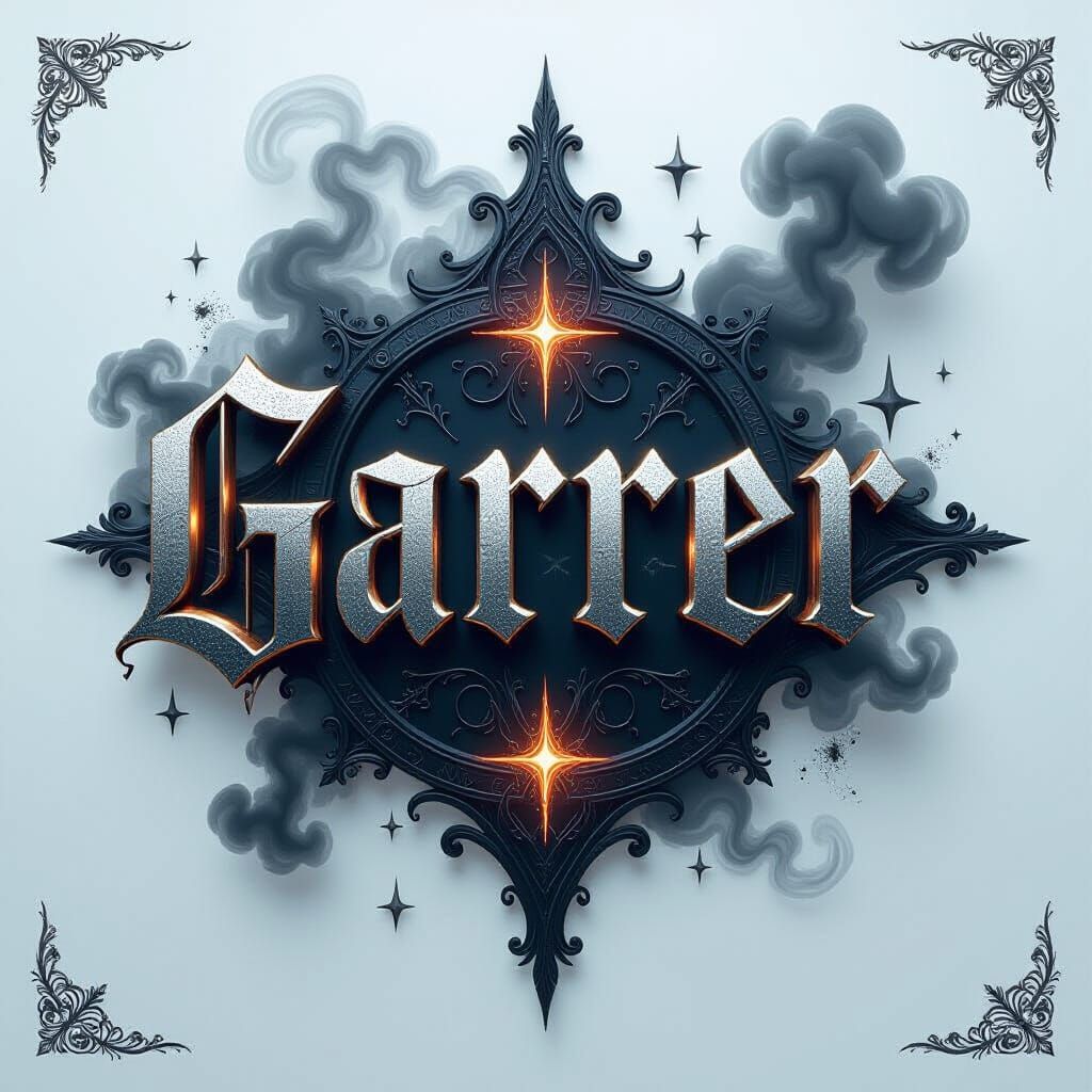GARRER Logo in Gothic Metallic Style with Glowing Accents