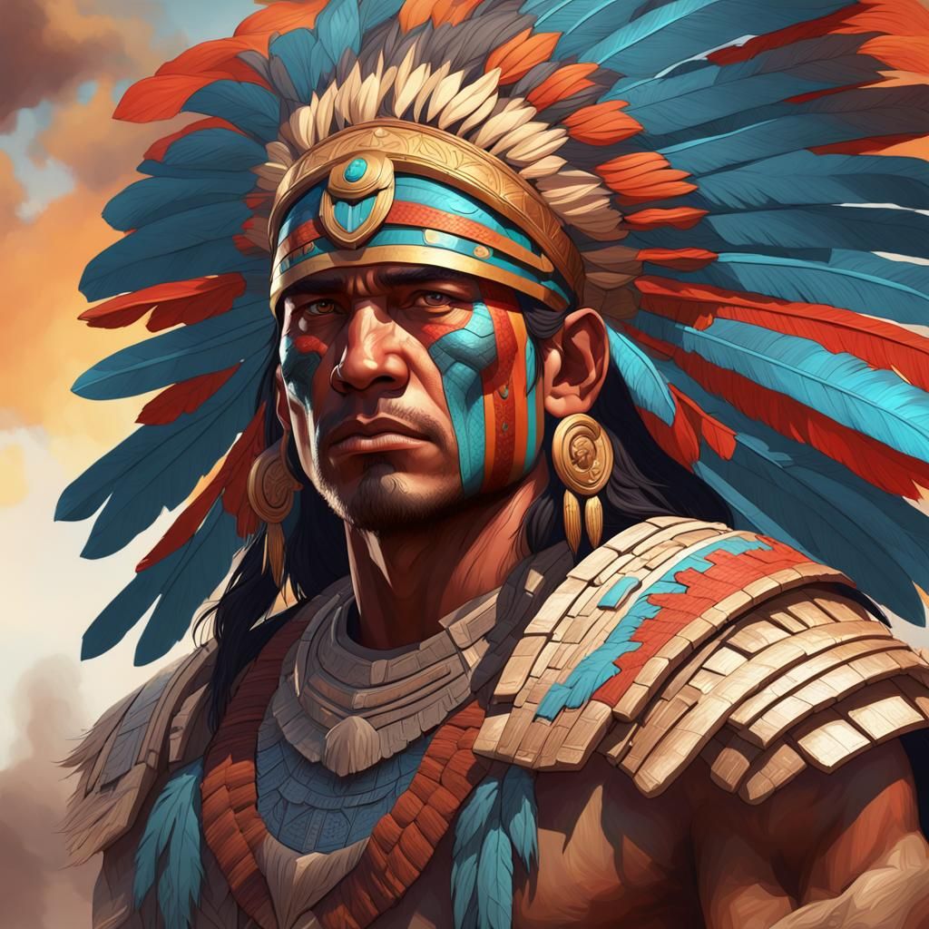 Aztec Warrior Portrait in Hyperdetailed Digital Art