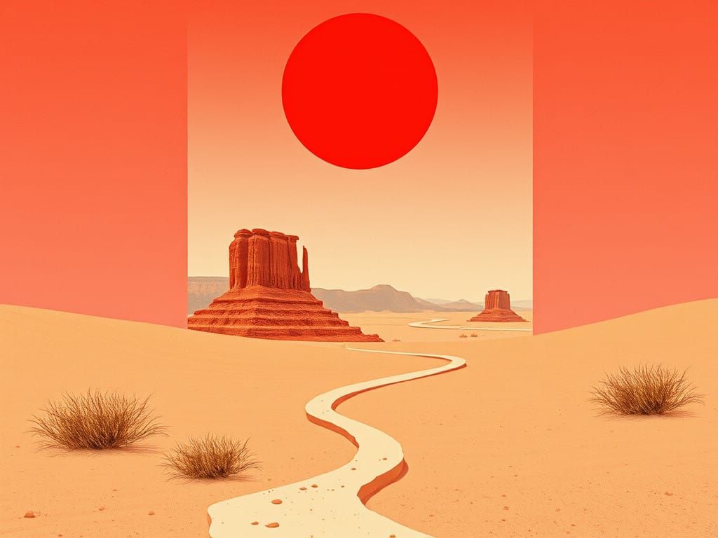 Surreal Deprivation Landscape in Scarlet Red and Sandy Beige