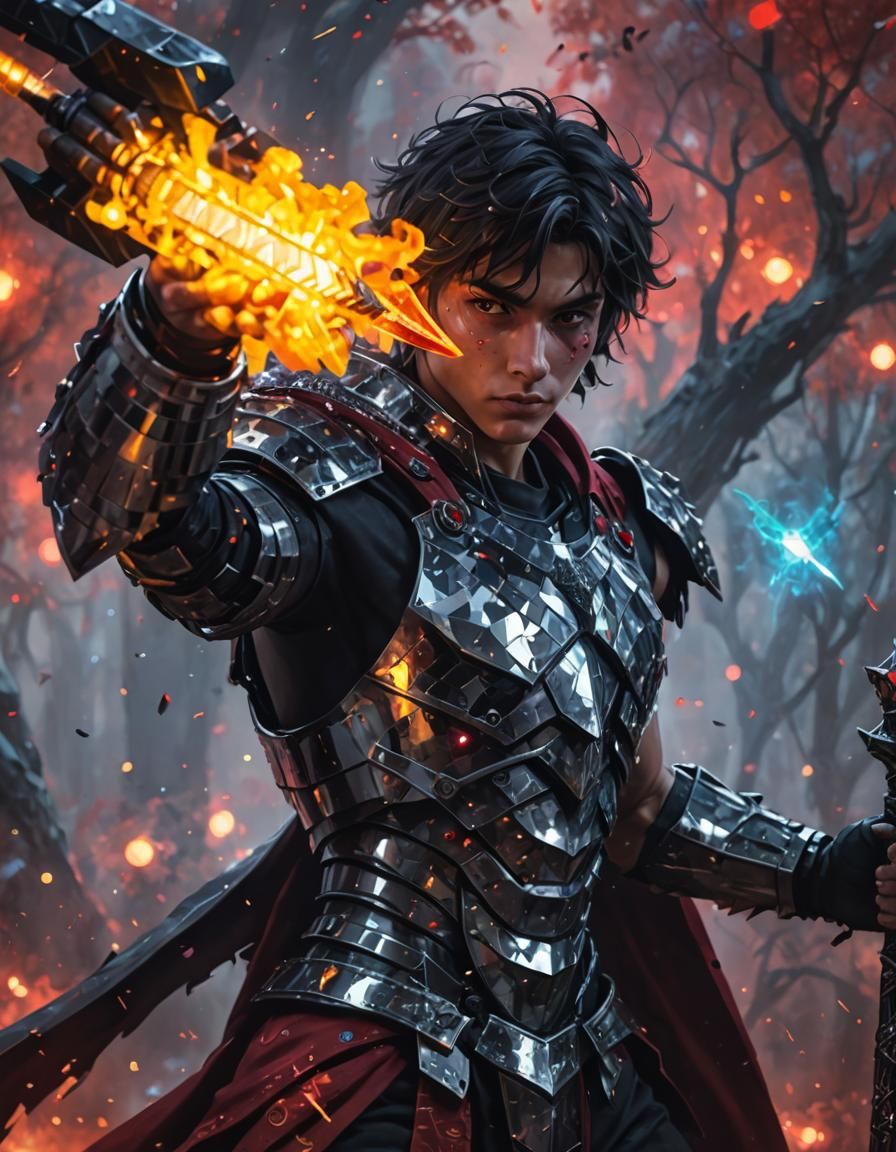 Pixelated Armor and Magic Scepter in Digital Art