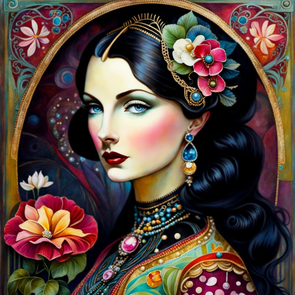 Colorful Art Nouveau Collage Portrait