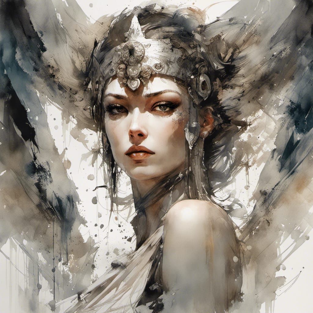 Goddess Portrait with Detailed Eyes as Watercolor