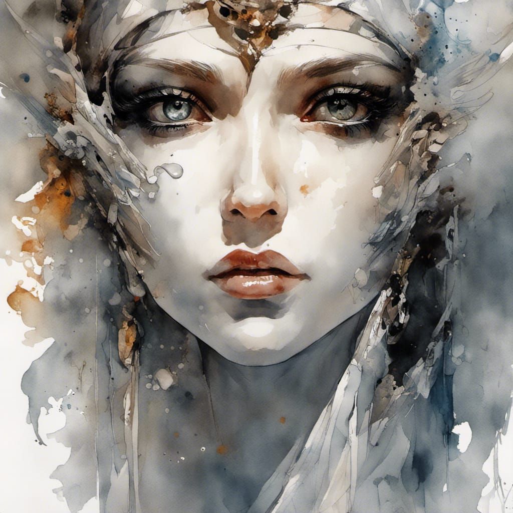Goddess Portrait with Detailed Eyes in Watercolor Style