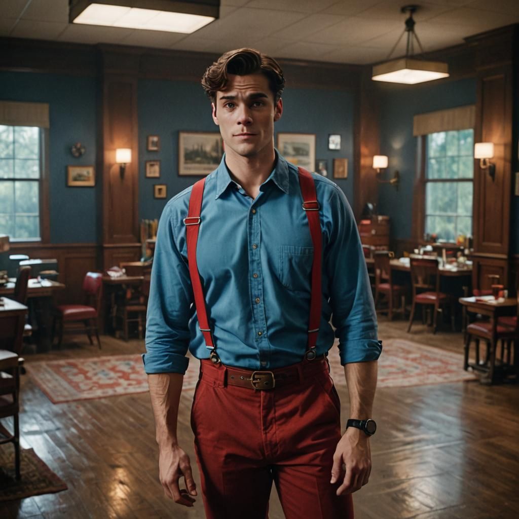 Man in Suspenders in Deco Fashion Style