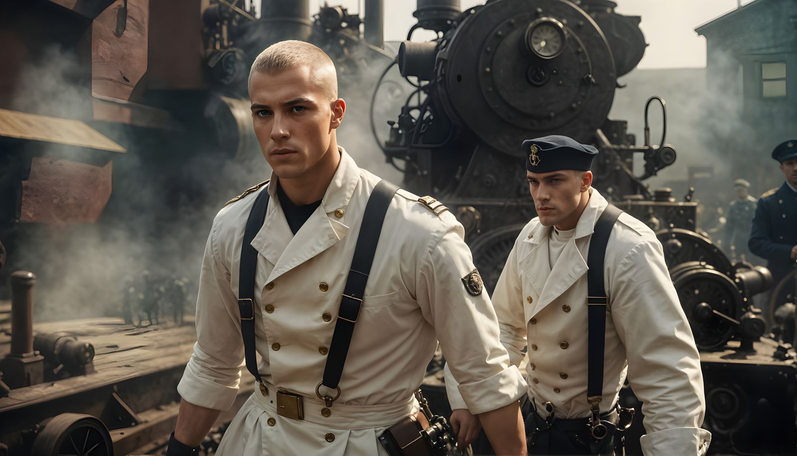 WWI Sailor on Steampunk Engine in Cinematic Style