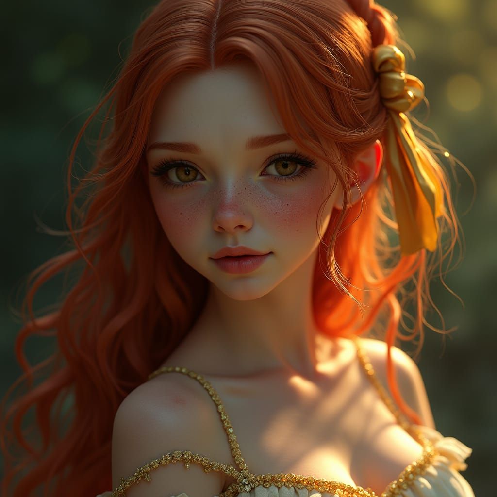 Strawberry-Blonde Woman Portrait in Dark Fantasy Style