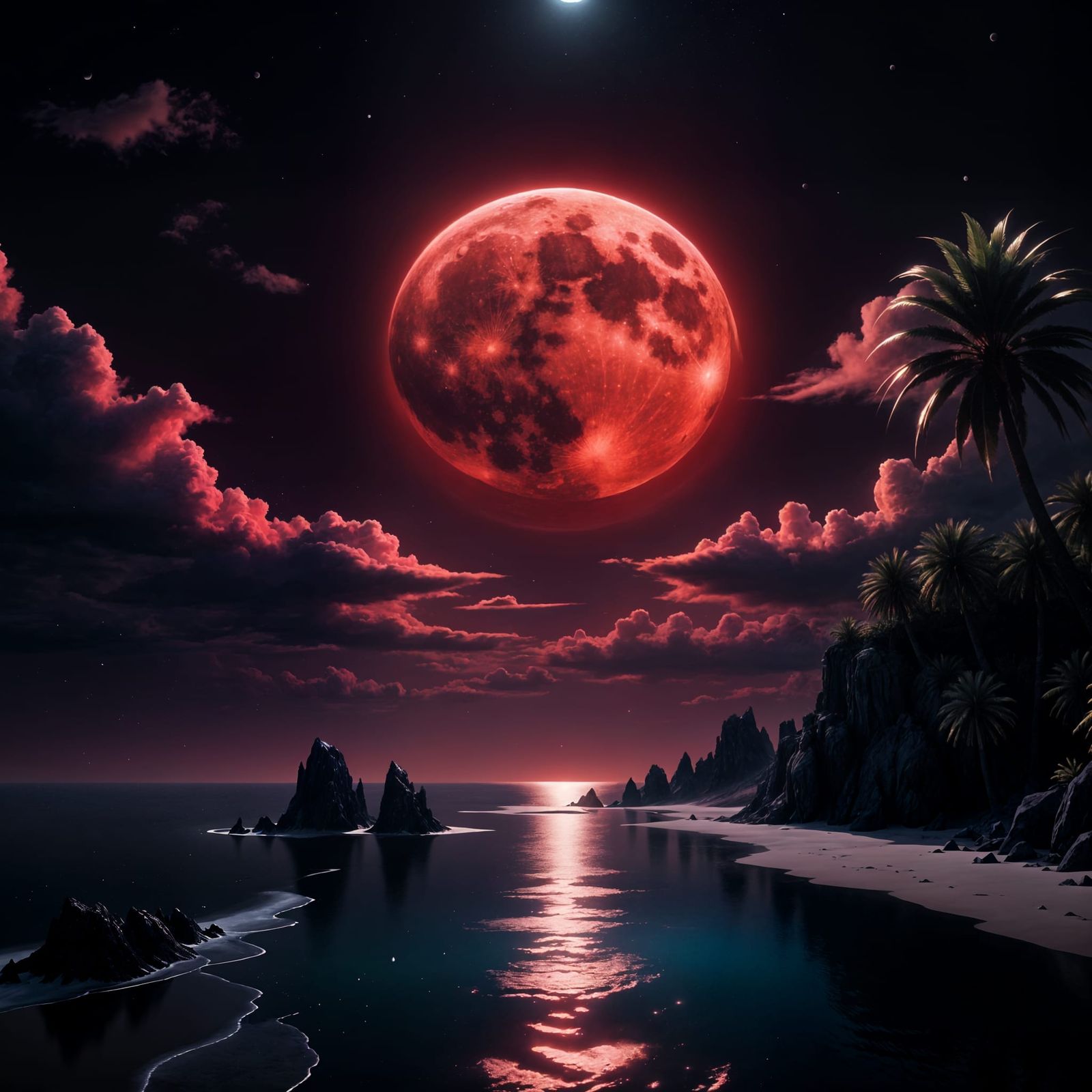 Blood Moon Lunar Eclipse in Vibrant Fantasy Colors