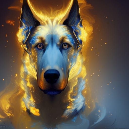 Fiery Doberman Wolf Portrait in Dynamic Lighting