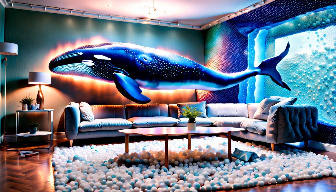 Whale Interior Living Room in Pointillism Style