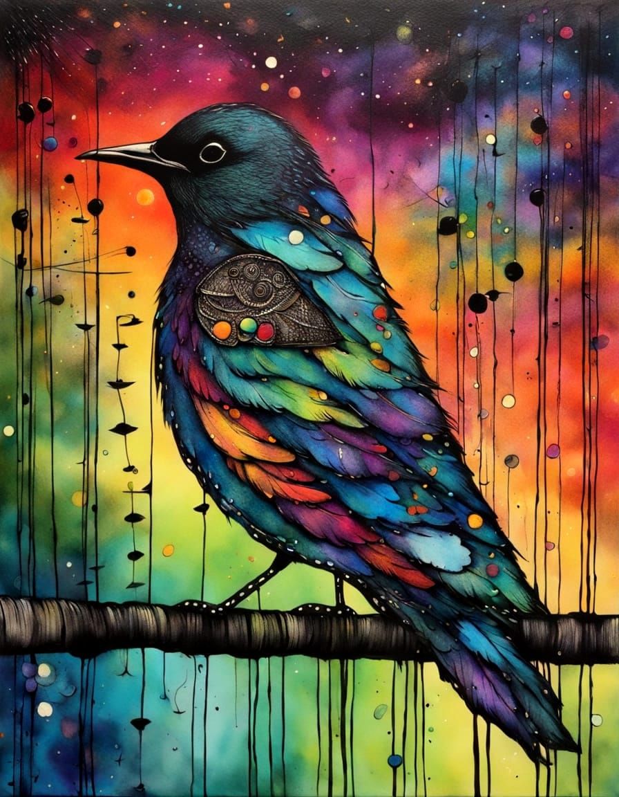 Surreal Bird in Vibrant Colors with Spreading Wings