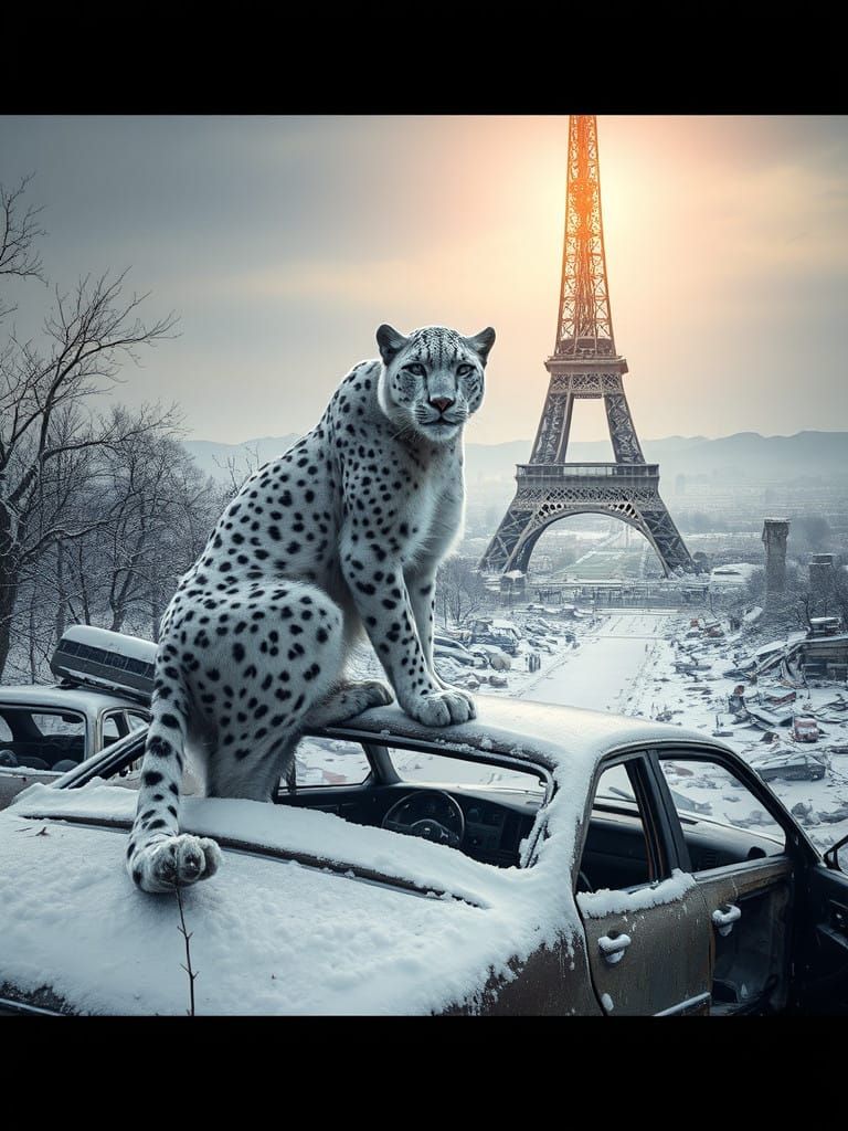 Post-Apocalyptic Snow Panther Rules Ruined Winter Paris
