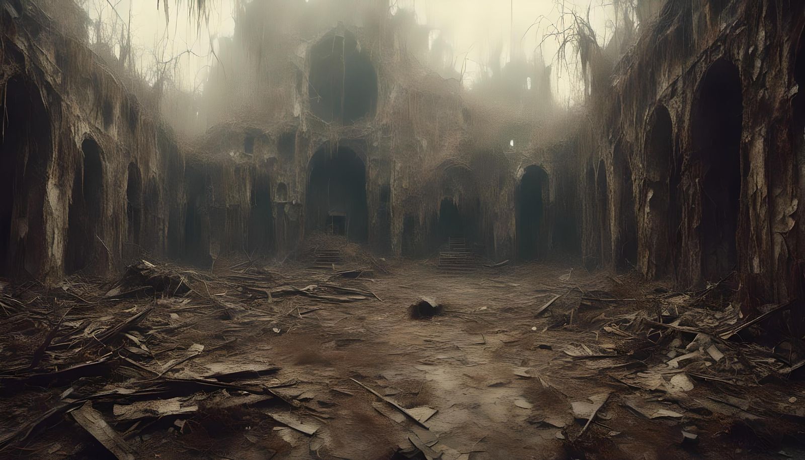 Desolate Church Cathedral in Eerie Wasteland