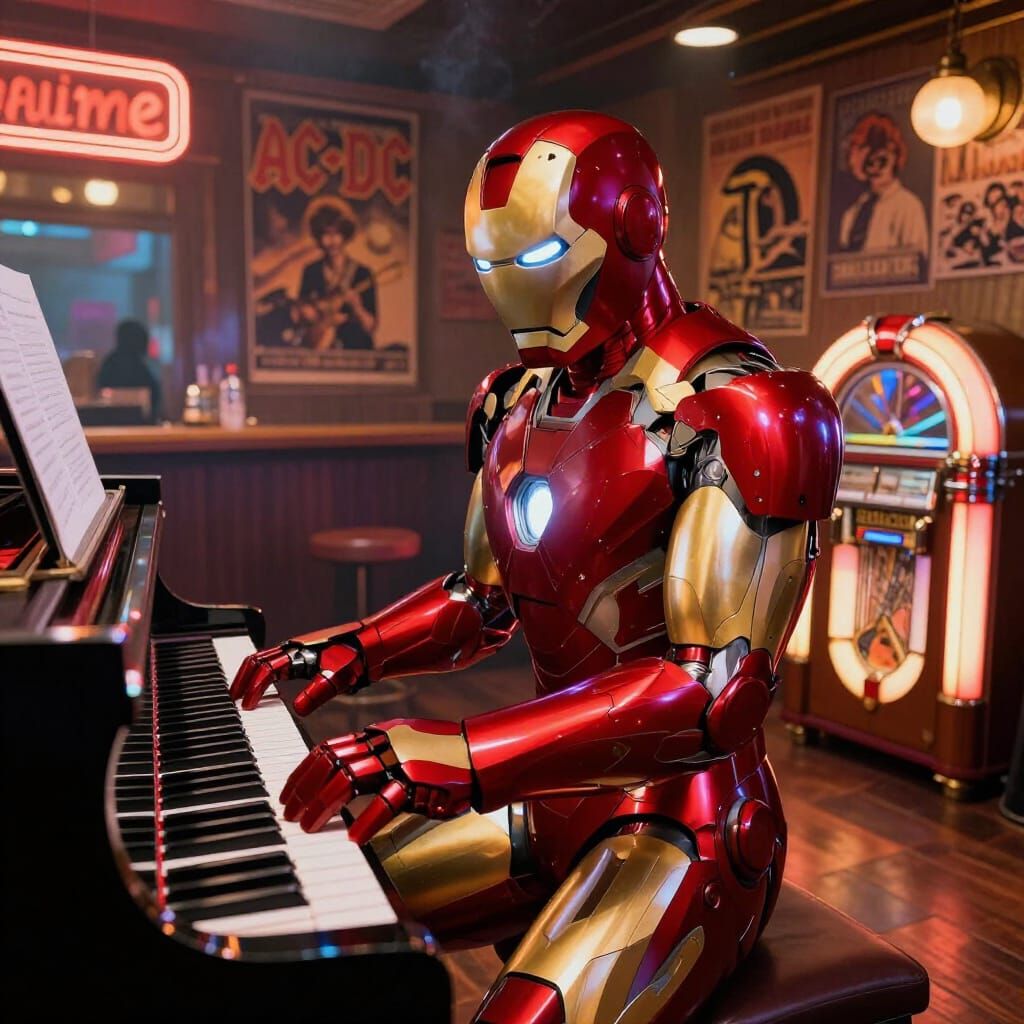 Iron Man Plays Piano in Smoky 70s Rock Bar
