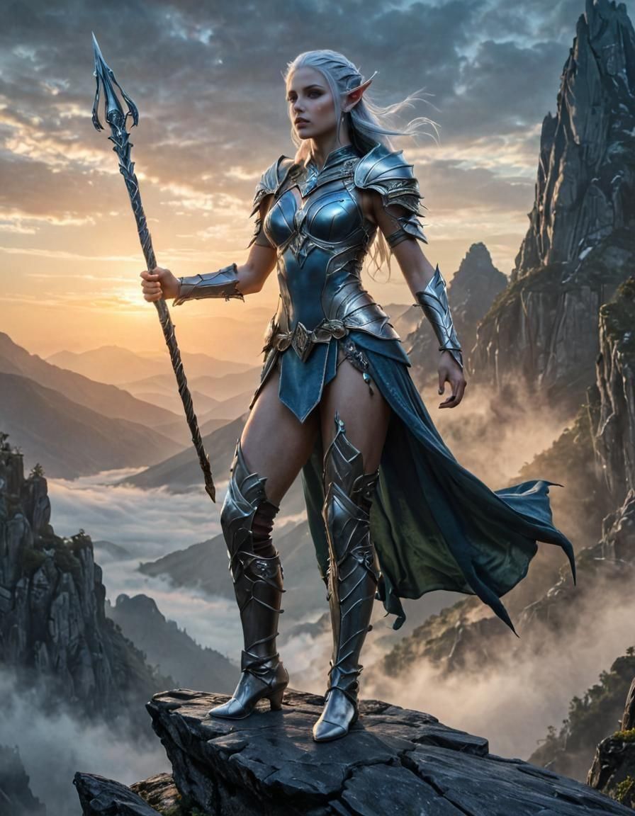 Blue Elf Warrior Silhouette Portrait