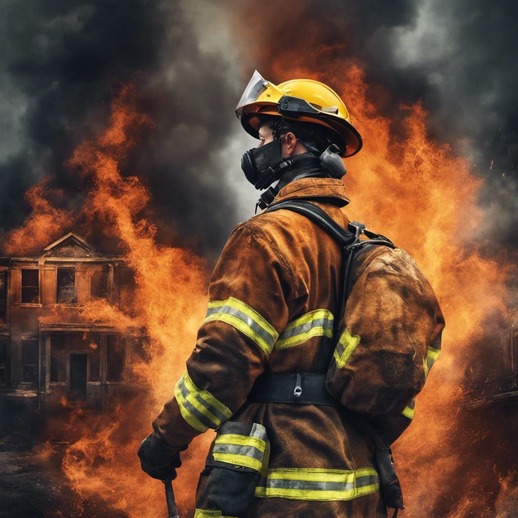 Ashen Firefighter Portrait in Vibrant Digital Art Style