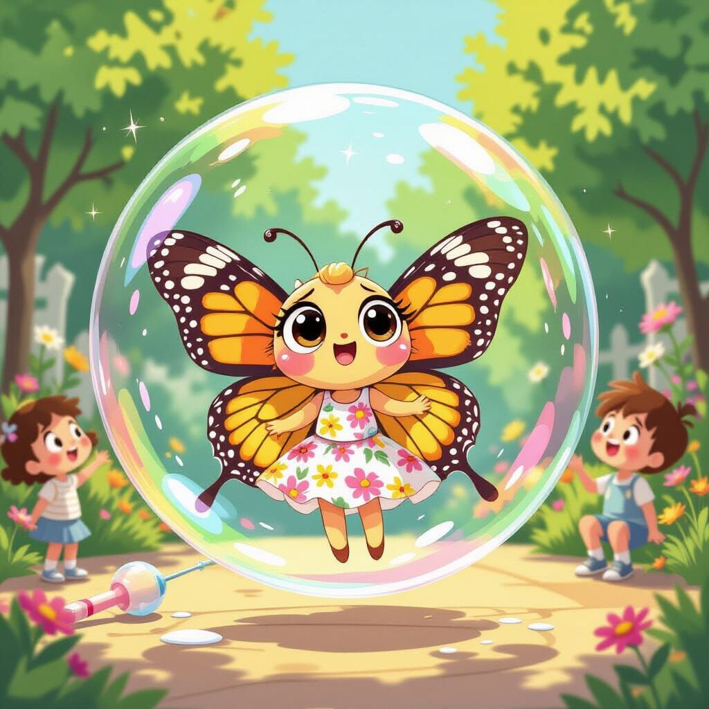Distressed Butterfly Trapped in Shimmering Bubble