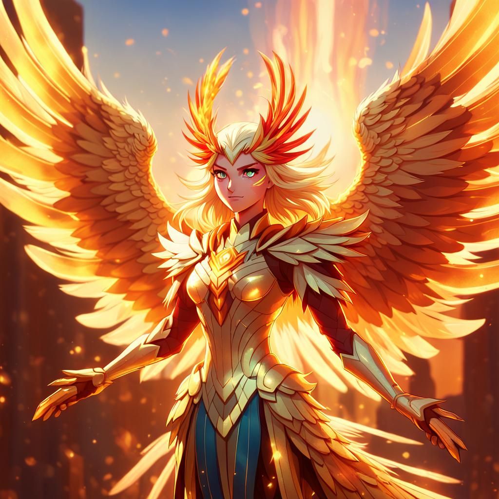 Blonde Phoenix Tarot Card in Anime 3D Art