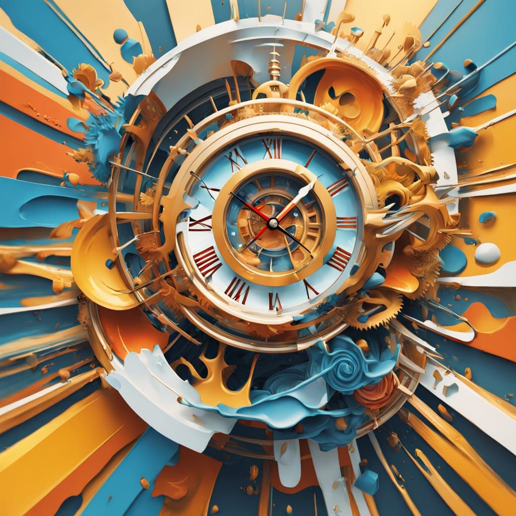 Surreal Oil Painting of Clockwork Vortex in Golden Hour