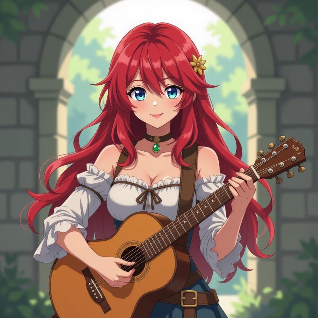 Anime Bard in Cel-Shaded Style