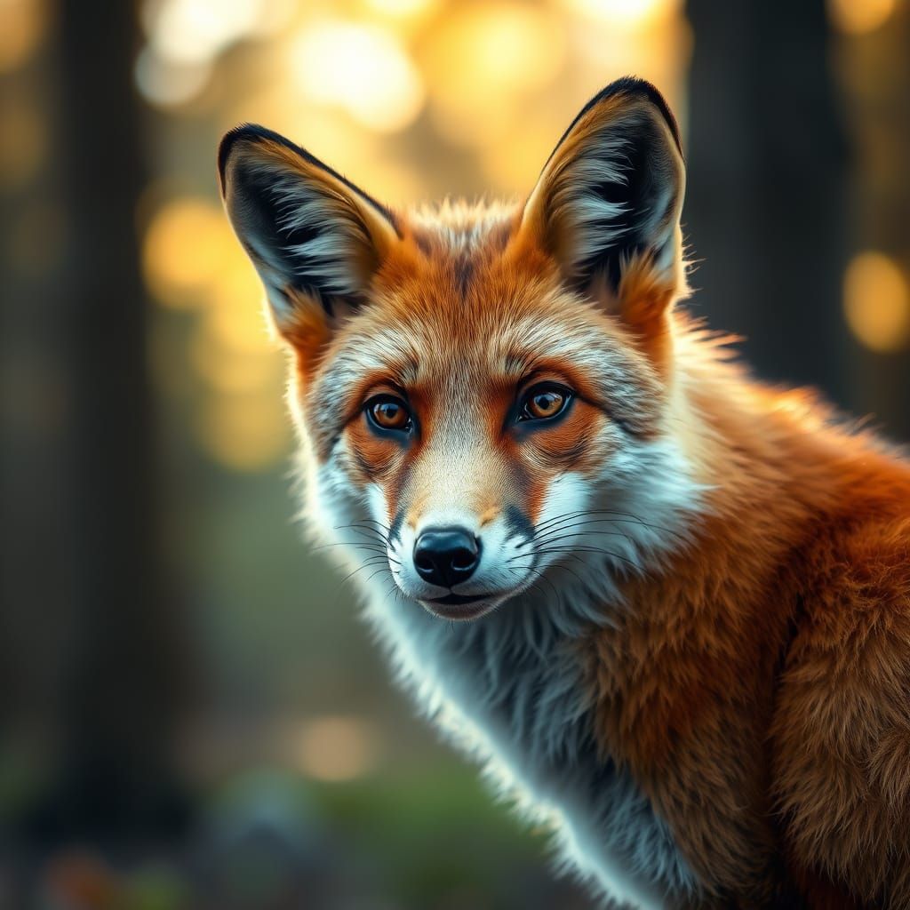Majestic Red Fox Portrait in Golden Hour Forest