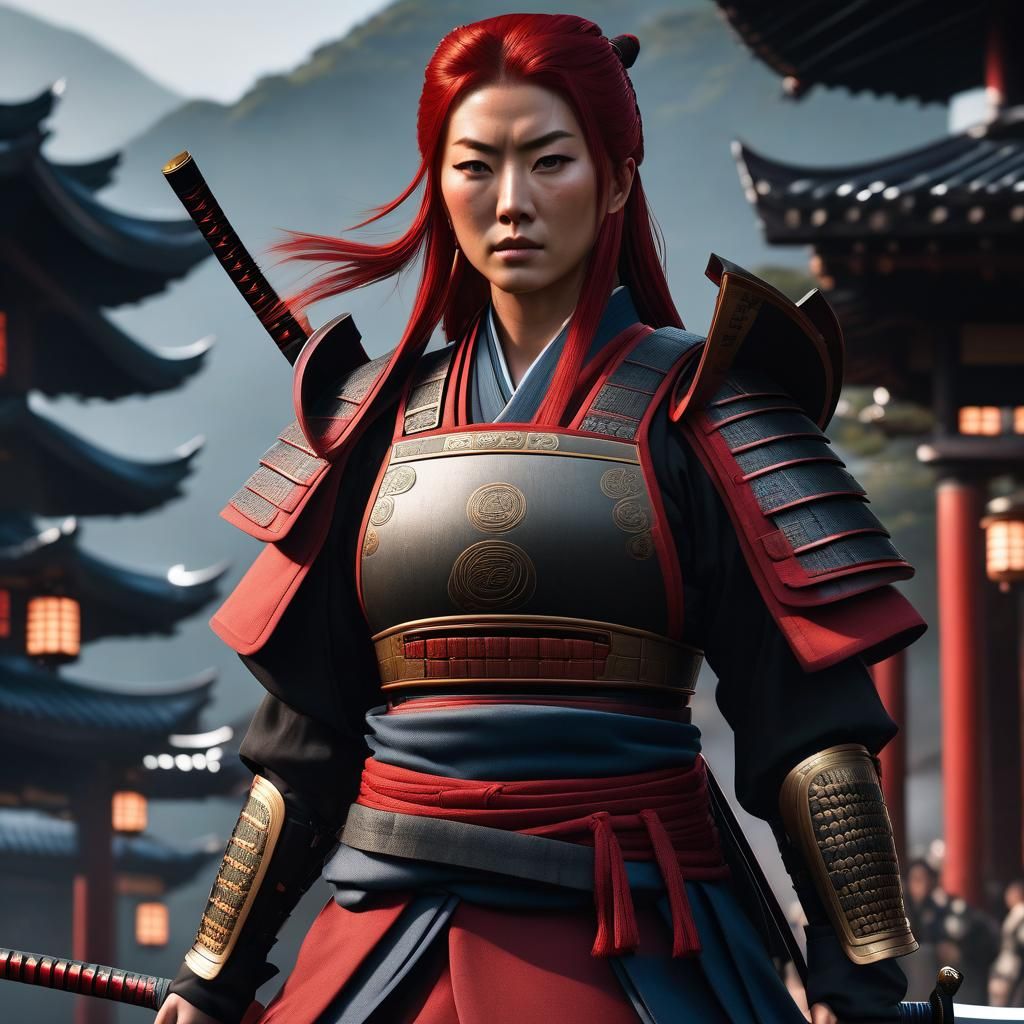 Red-Haired Samurai: Detailed Fantasy Concept Art