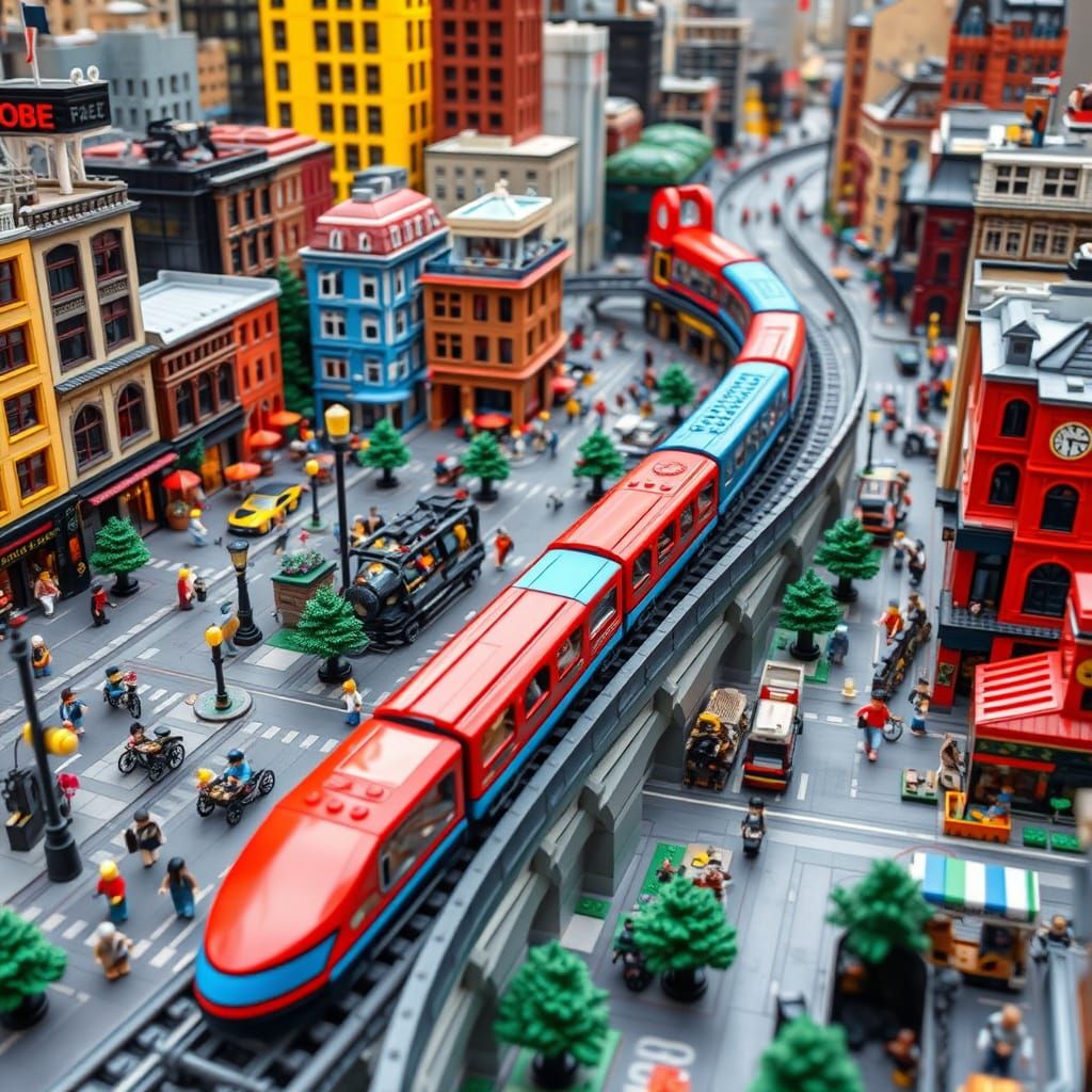 Bricks City in Vibrant Motion with Train