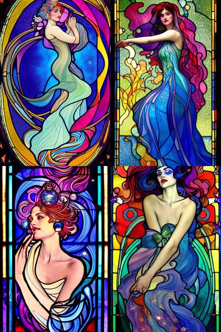 Stained Glass Fauvism Lady with Flowing Hair