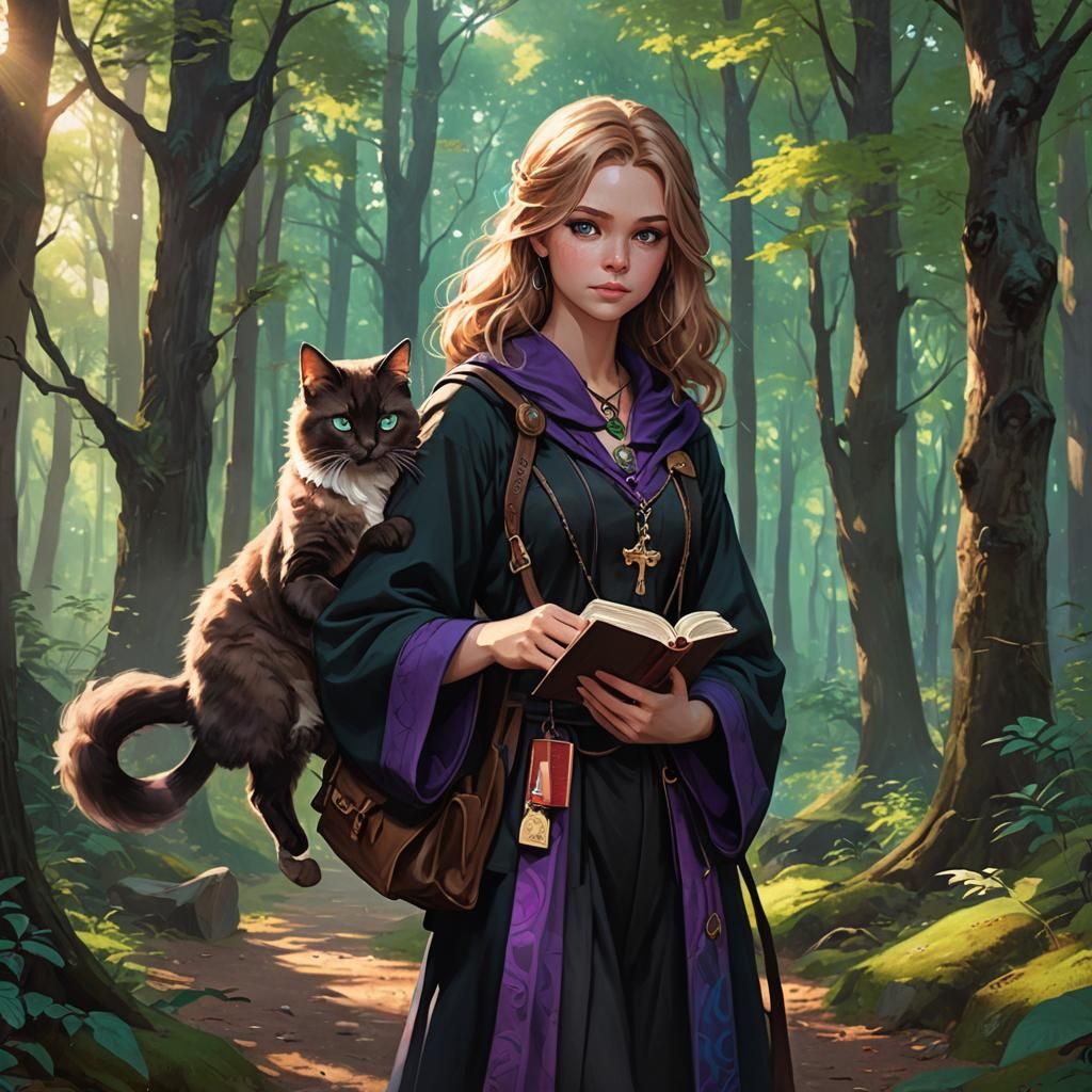Girl with Wand in Forest: Fantasy Concept Art